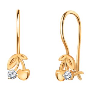 Серьги из красного золота 585 с фианитами, ср. вес 1,13г