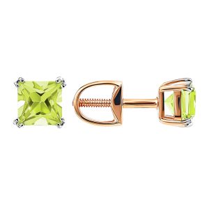 Серьги из красного золота 585 с хризолитами, ср. вес 0,98г