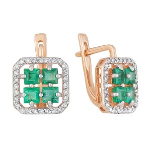 Серьги из красного золота 585 с изумрудами, ср. вес 3,47г