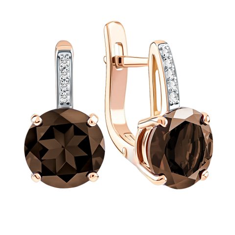 Серьги из красного золота 585 с раухтопазами, ср. вес 2,92г