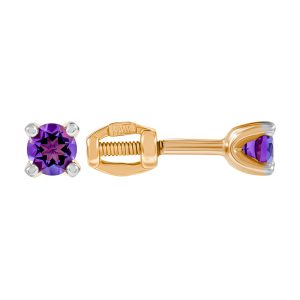 Серьги из красного золота 585 с аметистами, ср. вес 0,76г