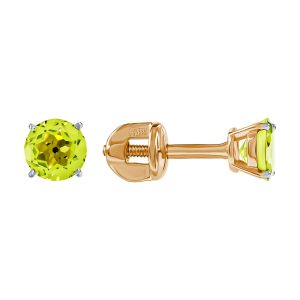 Серьги из красного золота 585 с хризолитами, ср. вес 1,01г