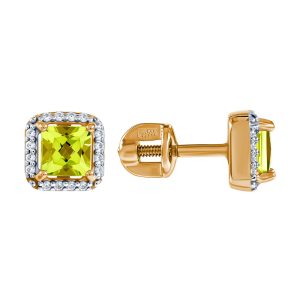 Серьги из красного золота 585 с хризолитами, ср. вес 1,46г