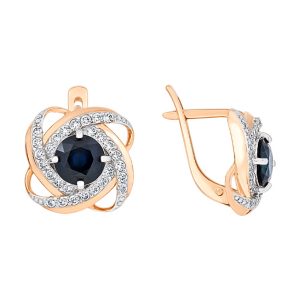 Серьги из красного золота 585 с сапфирами, ср. вес 4г