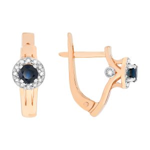 Серьги из красного золота 585 с сапфирами, ср. вес 3,2г