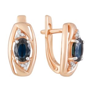 Серьги из красного золота 585 с сапфирами, ср. вес 3,15г