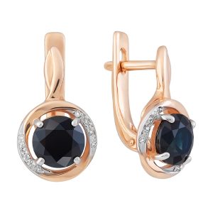 Серьги из красного золота 585 с сапфирами, ср. вес 3,76г