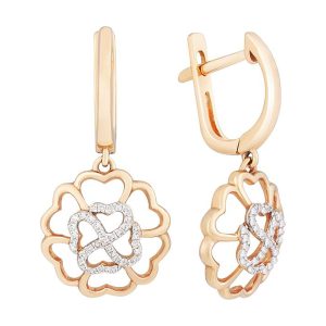 Серьги из красного золота 585 с бриллиантами, ср. вес 2,93г