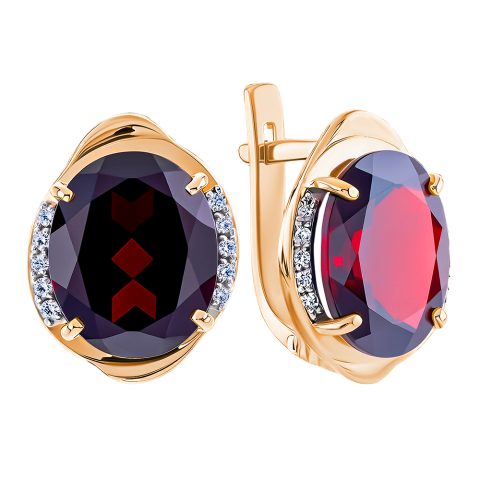 Серьги из красного золота 585 с гранатами, ср. вес 4,51г