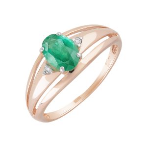 Кольцо из красного золота 585 с изумрудом, ср. вес 1,7г
