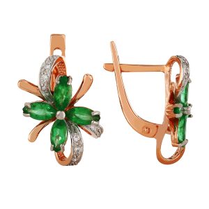Серьги из красного золота 585 с изумрудами, ср. вес 3,63г