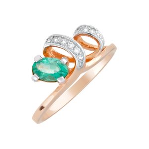 Кольцо из красного золота 585 с изумрудом, ср. вес 1,91г