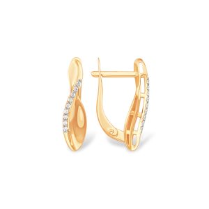 Серьги из красного золота 585 с фианитами, ср. вес 2,48г