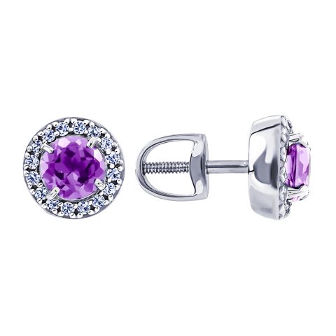 Серьги из белого золота 585 с аметистами, ср. вес 1,62г