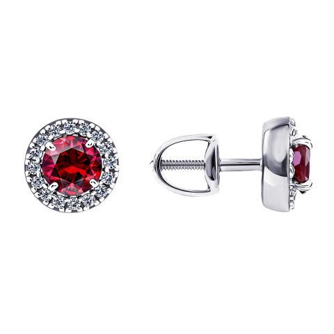 Серьги из белого золота 585 с гранатами, ср. вес 1,65г