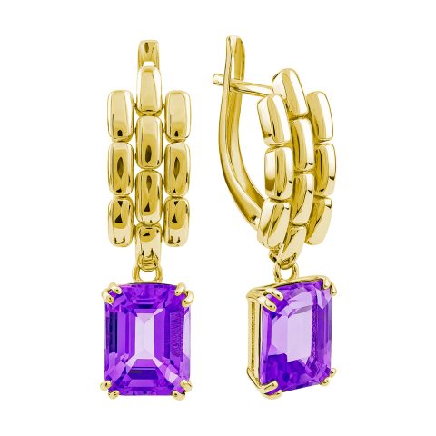 Серьги из жёлтого золота 585 с аметистами, ср. вес 4,82г