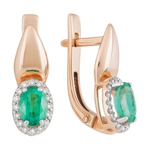 Серьги из красного золота 585 с изумрудами, ср. вес 2,65г