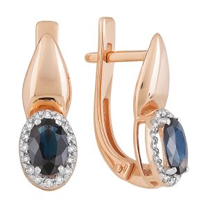 Серьги из красного золота 585 с сапфирами, ср. вес 2,48г