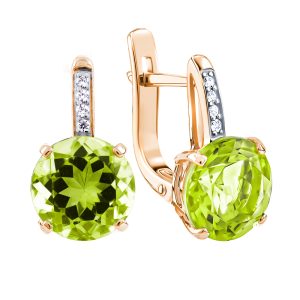 Серьги из красного золота 585 с хризолитами, ср. вес 3,02г