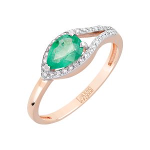 Кольцо из красного золота 585 с изумрудом, ср. вес 1,59г