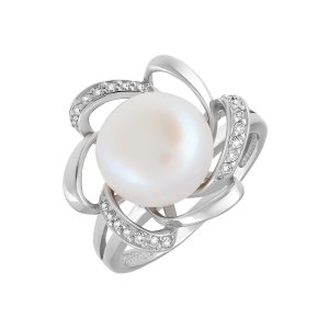 Кольцо из серебра 925 с жемчугом и фианитом, ср. вес 3,95г