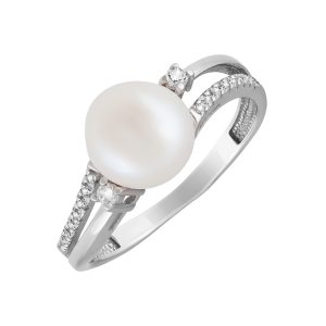 Кольцо из серебра 925 с жемчугом и фианитом, ср. вес 2,31г