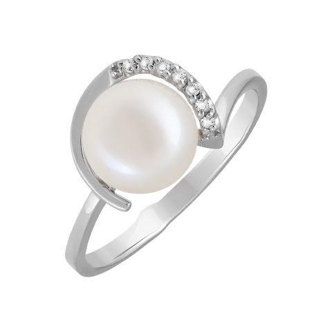Кольцо из серебра 925 с жемчугом и фианитом, ср. вес 2,04г