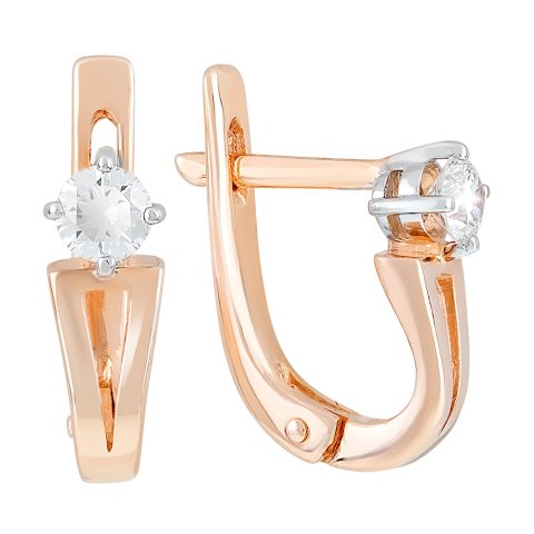 Серьги из красного золота 585 с бриллиантом, ср. вес 2,45г