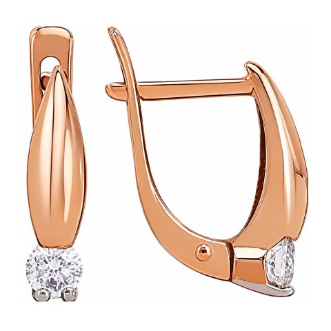 Серьги из красного золота 585 с бриллиантом, ср. вес 2,67г