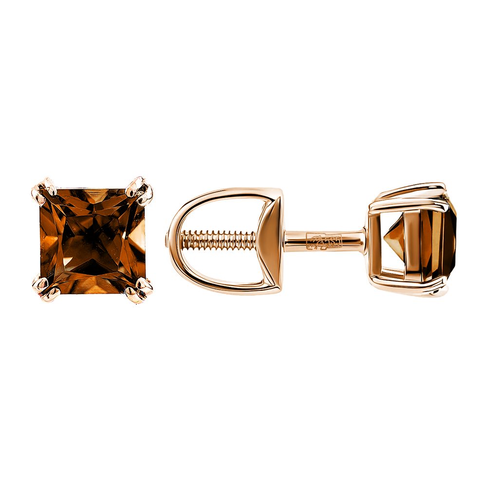 Серьги из красного золота 585 с раухтопазами, ср. вес 0,94г