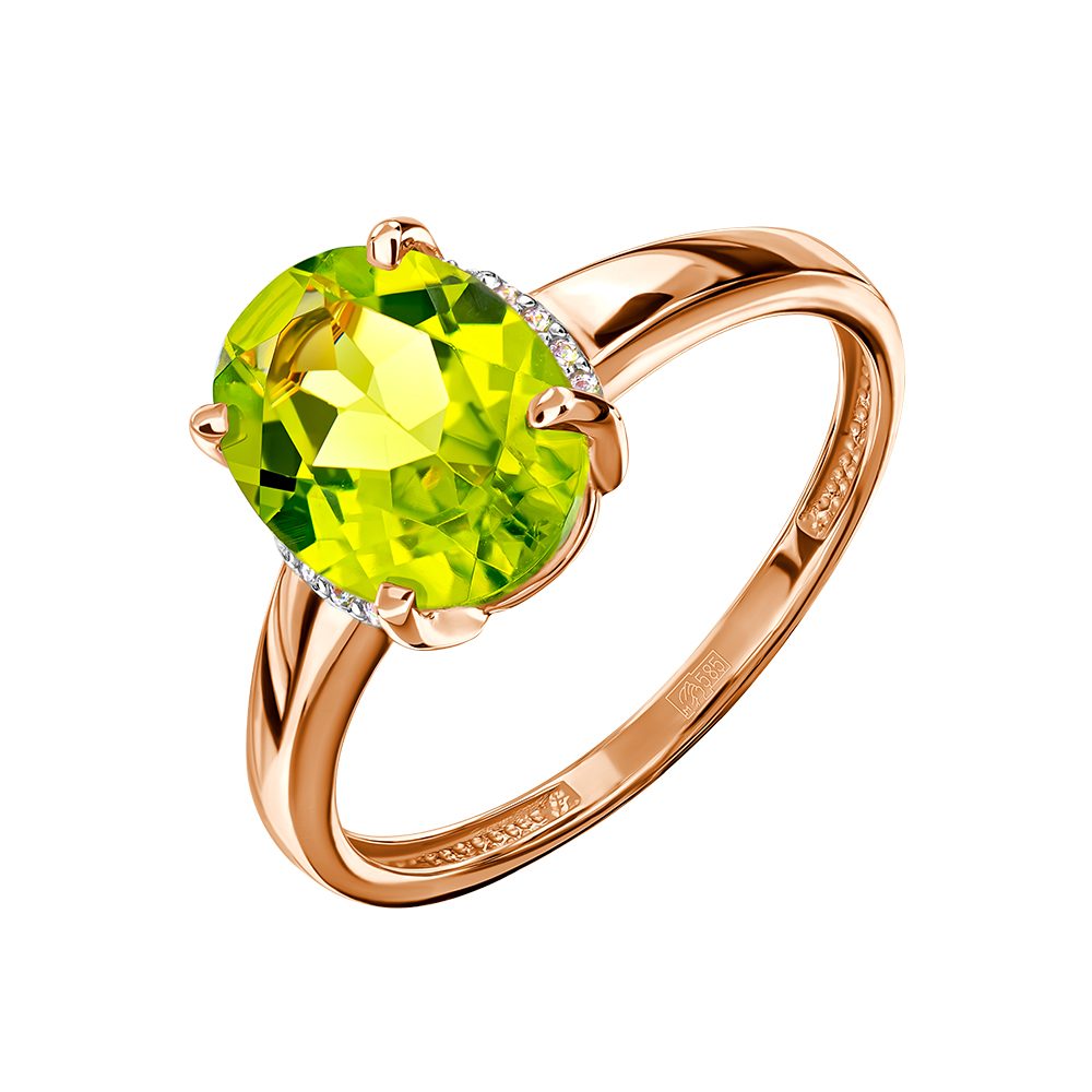 Кольцо из красного золота 585 с хризолитом, ср. вес 1,59г