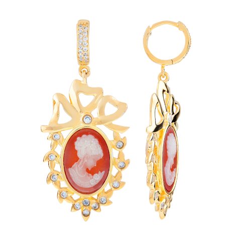 Серьги из серебра 925 с фианитом, карбоном и золотым покрытием