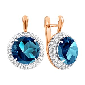 Серьги из красного золота 585 с лондон топазами (облагорож.), ср. вес 5,88г
