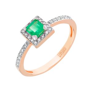 Кольцо из красного золота 585 с изумрудом, ср. вес 1,94г