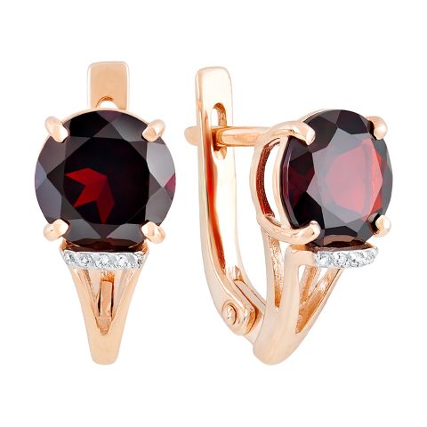 Серьги из красного золота 585 с гранатом и фианитом, ср. вес 3,73г