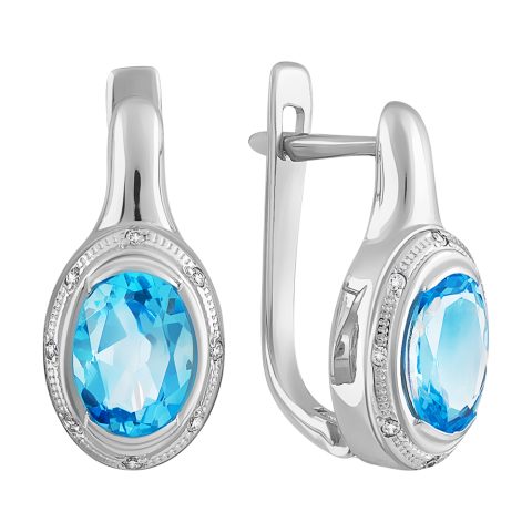 Серьги из белого золота 585 с топазом и фианитом, ср. вес 3,01г