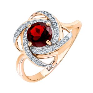Кольцо из красного золота 585 с гранатом, ср. вес 2,65г