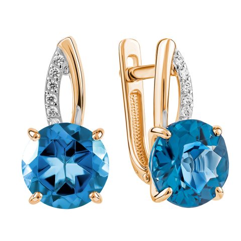 Серьги из красного золота 585 с лондон топазами (облагорож.), ср. вес 3,24г
