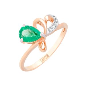 Кольцо из красного золота 585 с изумрудом, ср. вес 1,84г