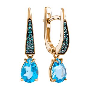 Серьги из красного золота 585 с топазами, ср. вес 2,47г