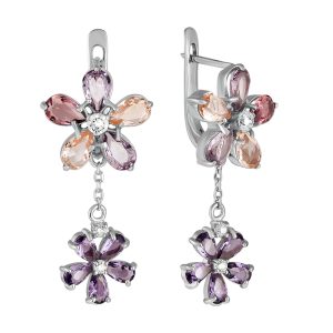 Серьги из серебра 925 с алпанитом и фианитом, ср. вес 6,5г