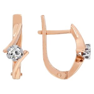 Серьги из красного золота 585 с бриллиантами, ср. вес 2,12г