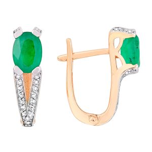 Серьги из красного золота 585 с изумрудами, ср. вес 3,07г