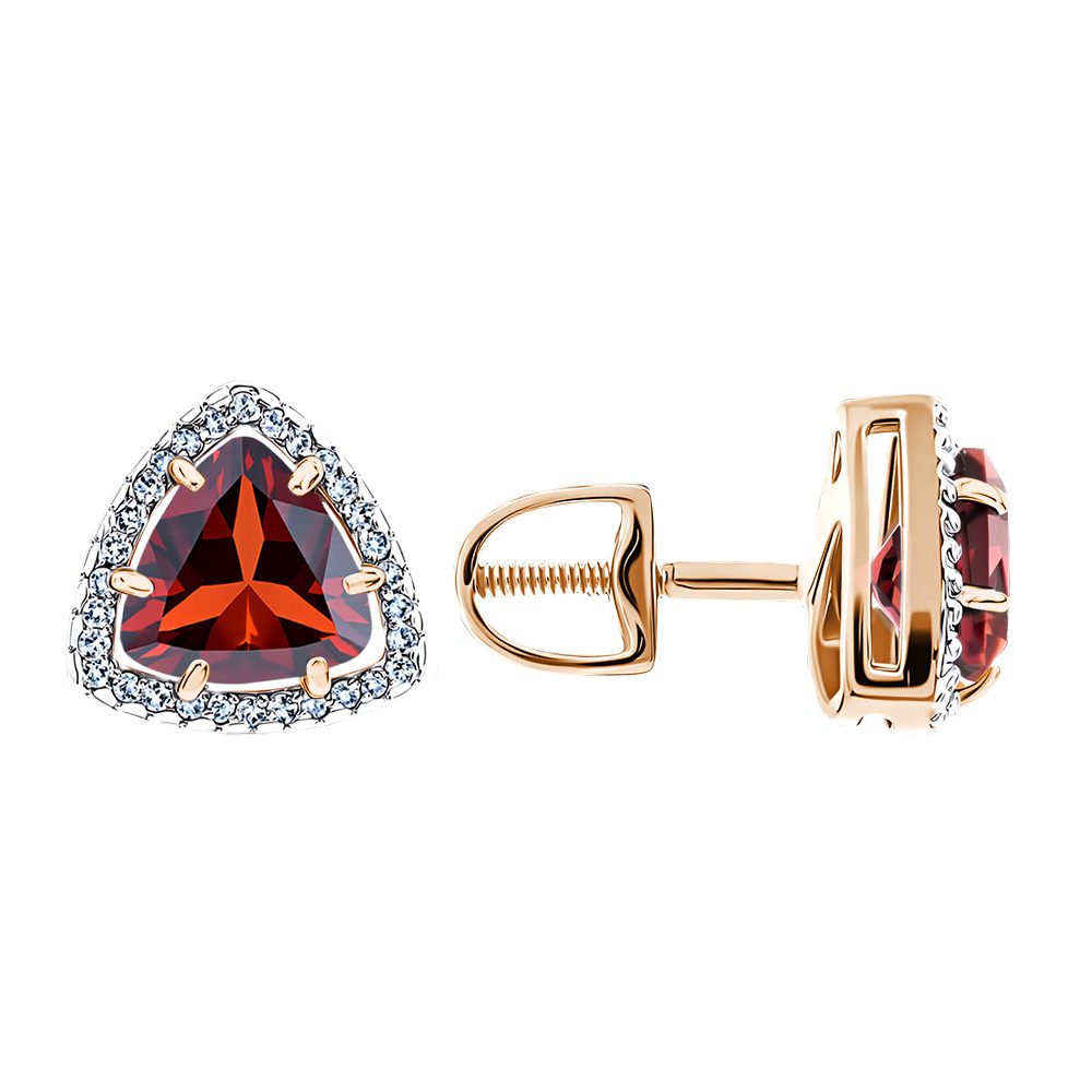 Серьги из красного золота 585 с гранатами, ср. вес 2г