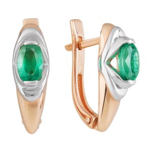 Серьги из красного золота 585 с изумрудами, ср. вес 3,5г