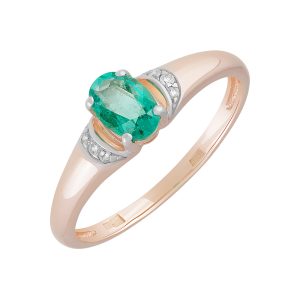 Кольцо из красного золота 585 с изумрудом, ср. вес 1,48г