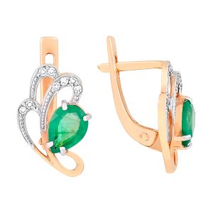 Серьги из красного золота 585 с изумрудами, ср. вес 3,19г