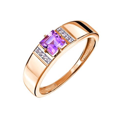 Кольцо из красного золота 585 с аметистом, ср. вес 1,89г