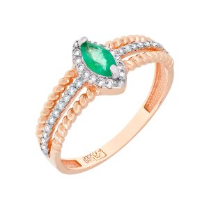 Кольцо из красного золота 585 с изумрудом, ср. вес 1,83г