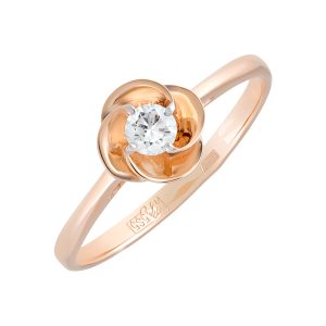 Кольцо из красного золота 585 с бриллиантом, ср. вес 1,26г